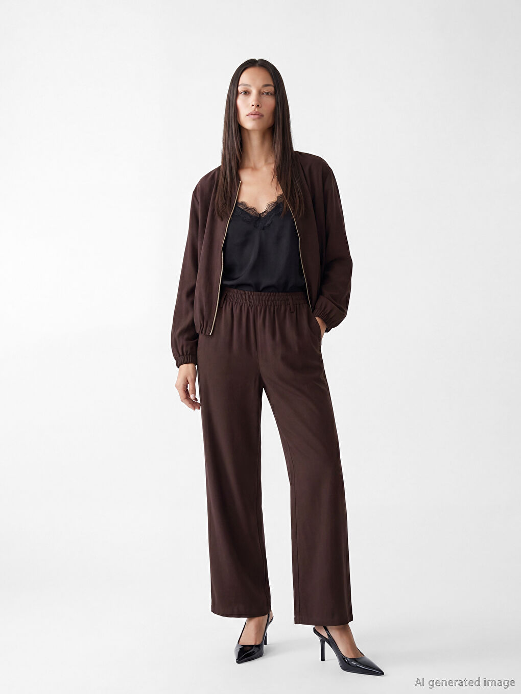 Elastic Waist Wide Leg Women's Trousers