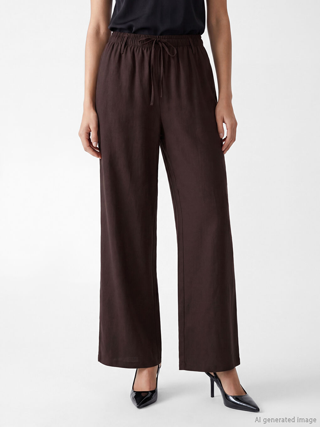 Elastic Waist Wide Leg Women's Trousers-1