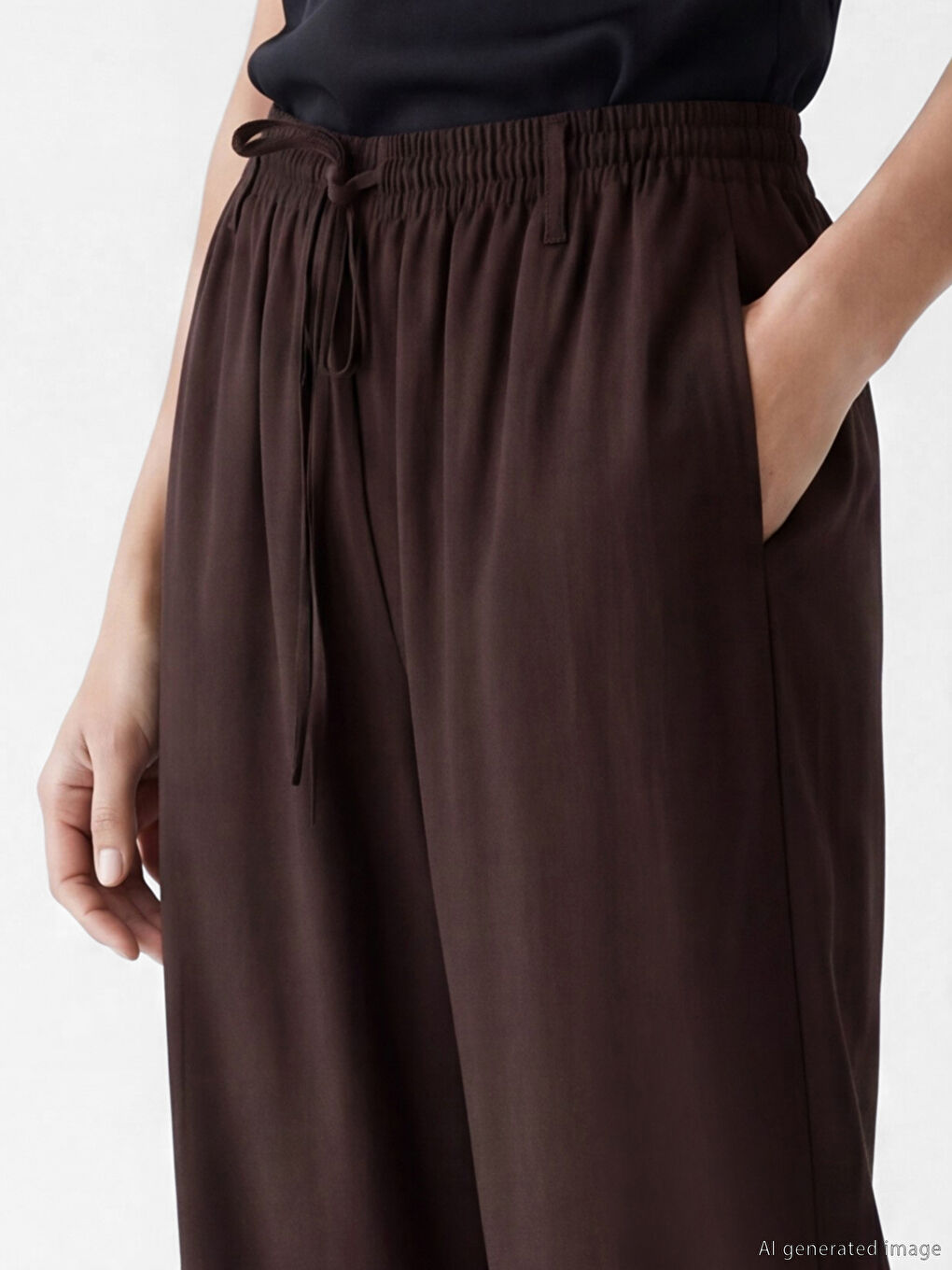 Elastic Waist Wide Leg Women's Trousers-2