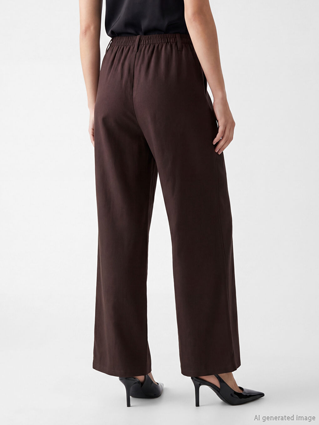 Elastic Waist Wide Leg Women's Trousers-3