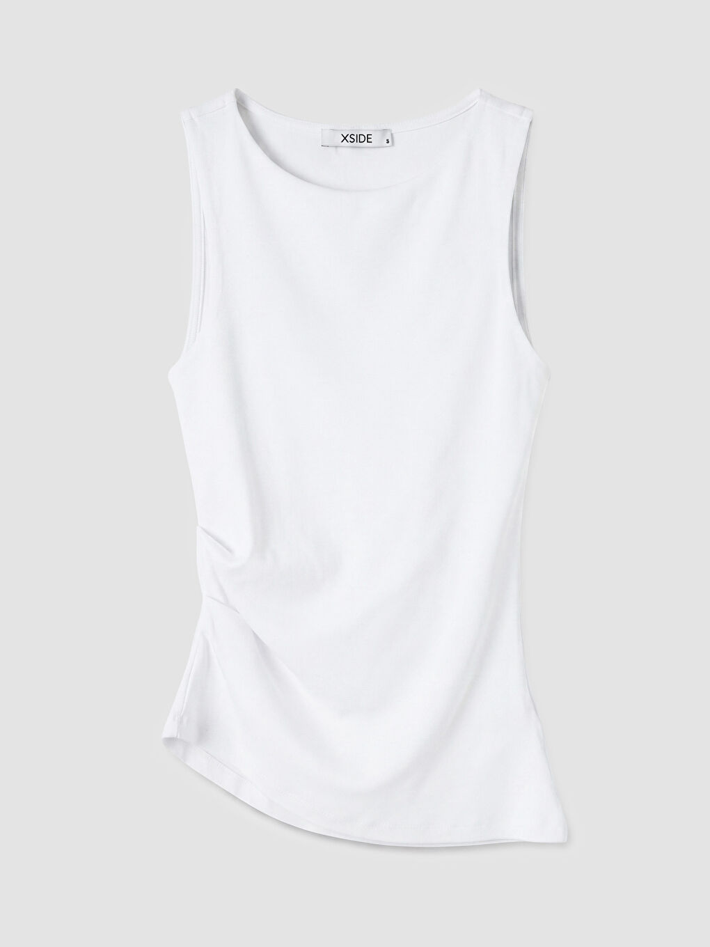 Beyaz Bisiklet Yaka Büzgülü Kadın Atlet