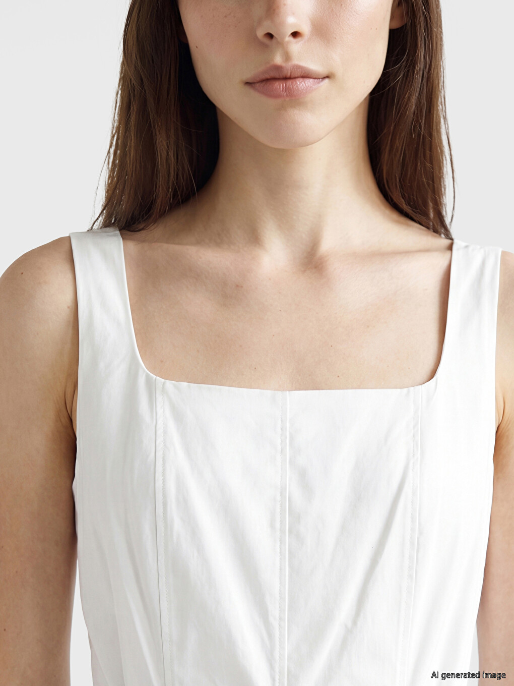 Square Neck Scarfed Flared Dress-2