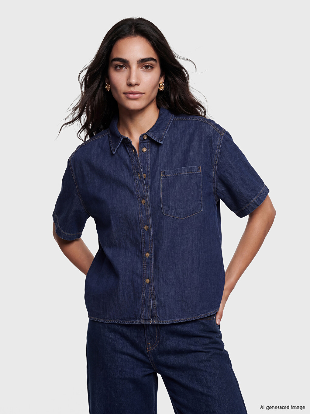 İndigo Oversize Kadın Jean Gömlek