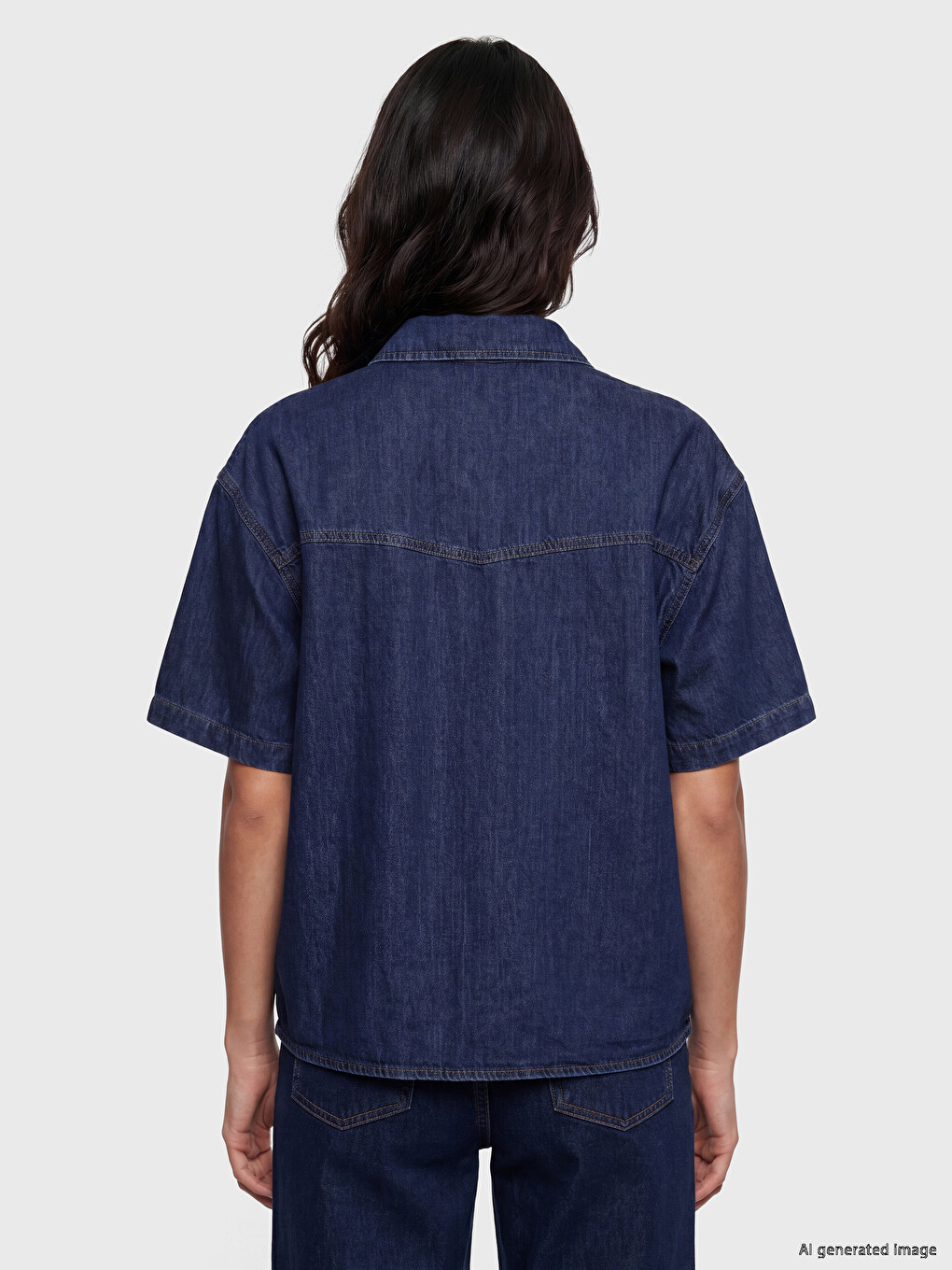 İndigo Oversize Kadın Jean Gömlek-3