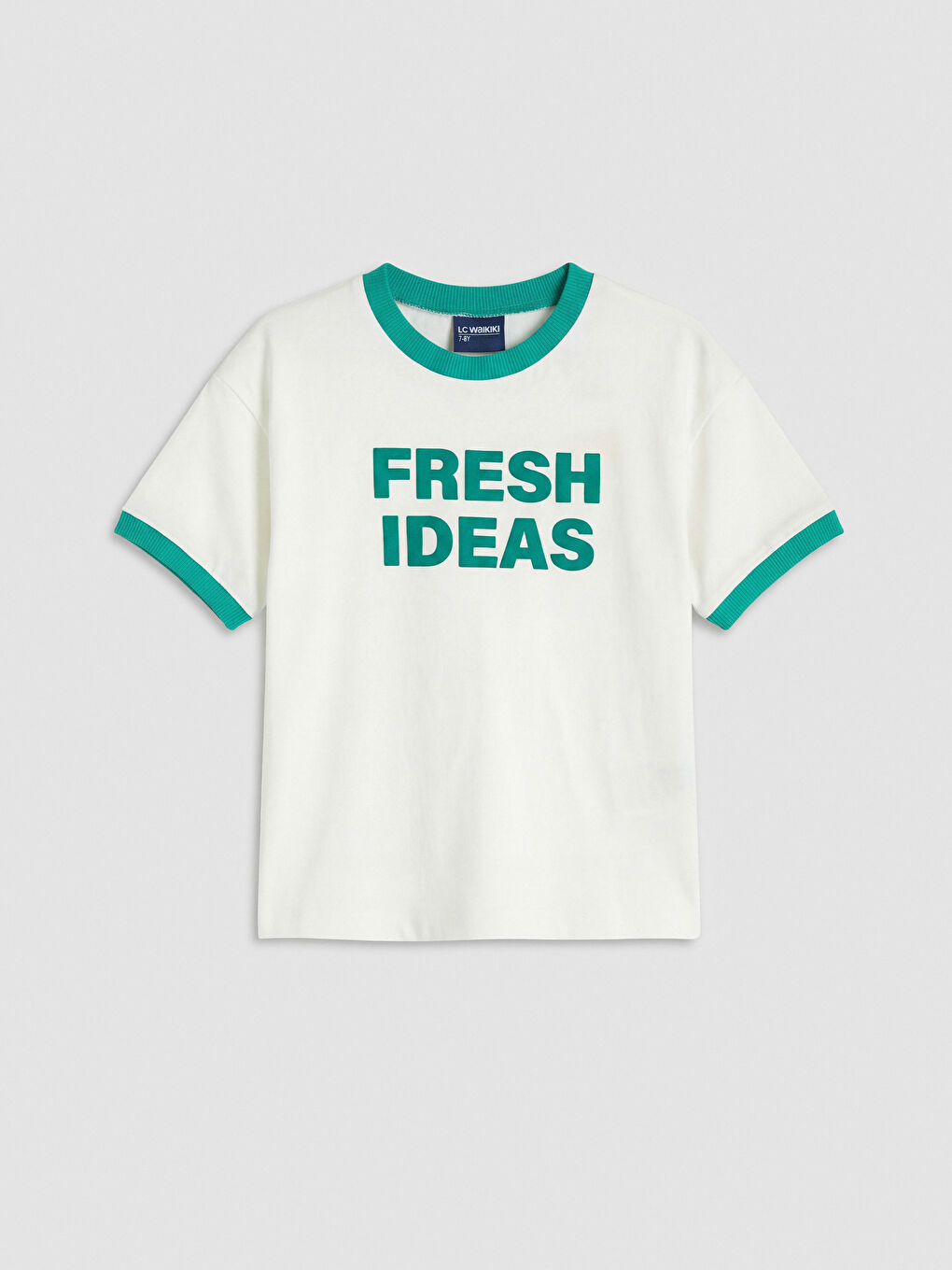 Ekru Bisiklet Yaka Baskılı Erkek Çocuk Tişört