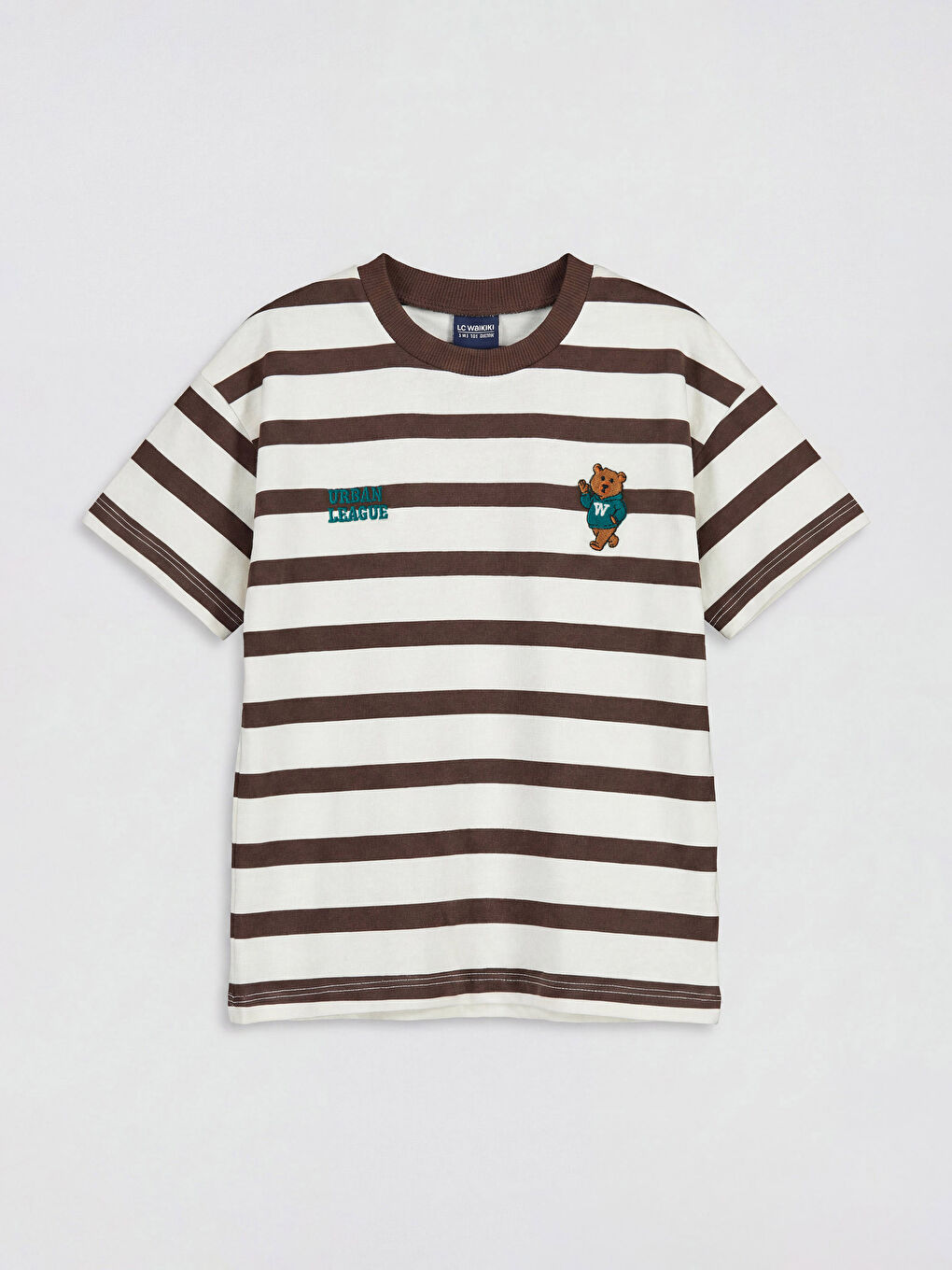 Kahverengi Bisiklet Yaka Çizgili Erkek Çocuk Tişört