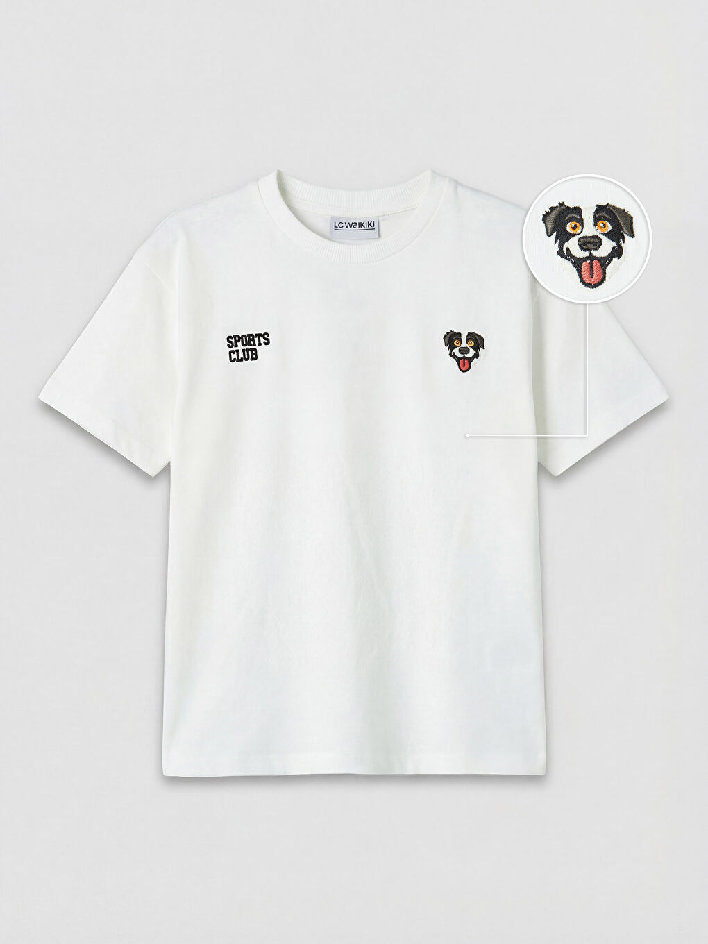 Ekru Bisiklet Yaka Nakışlı Erkek Çocuk Tişört