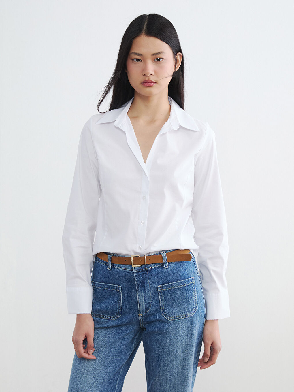 Beyaz Regular Fit Kadın Gömlek