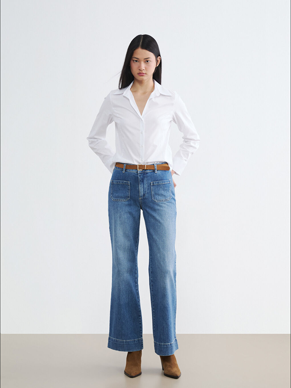 Beyaz Regular Fit Kadın Gömlek-1