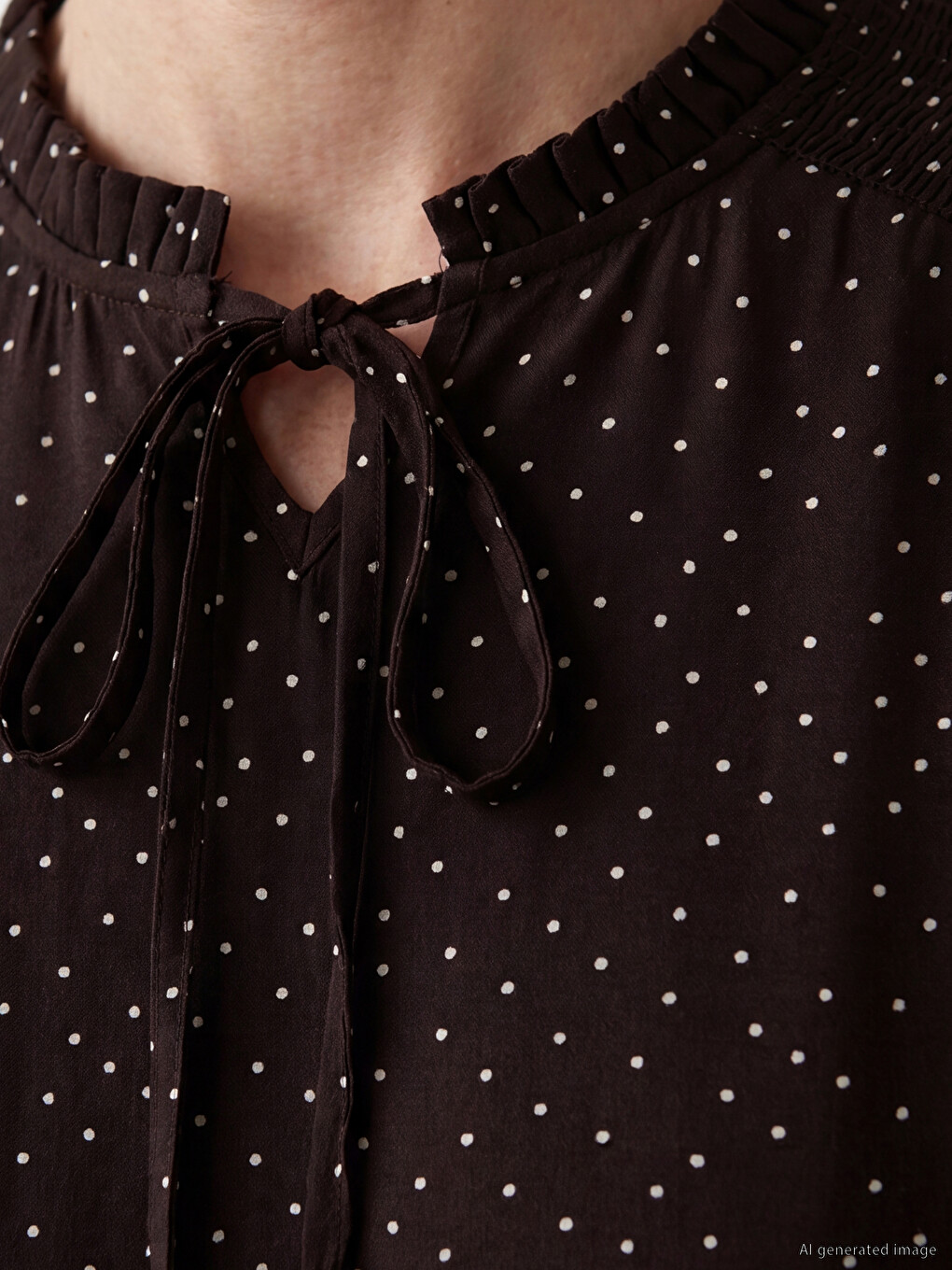 Tie Neck Frilled Polka Dot Blouse-2