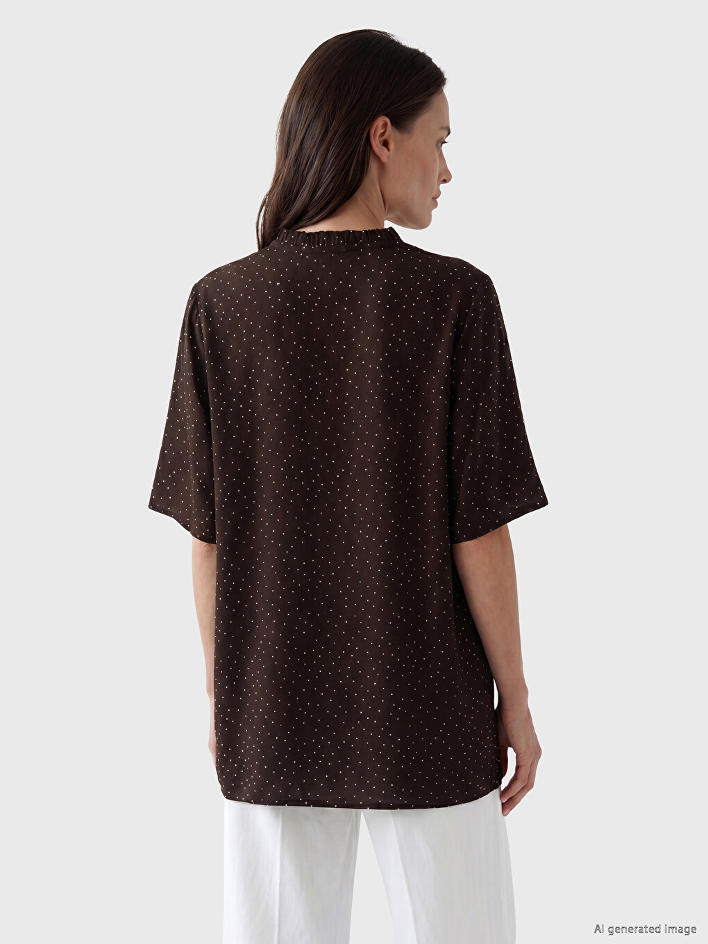 Tie Neck Frilled Polka Dot Blouse-3