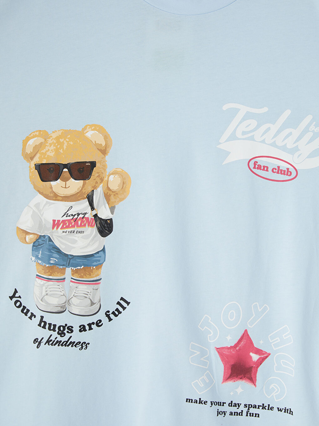 Mavi Ayı Teddy Baskılı Kız Çocuk Tişört-1