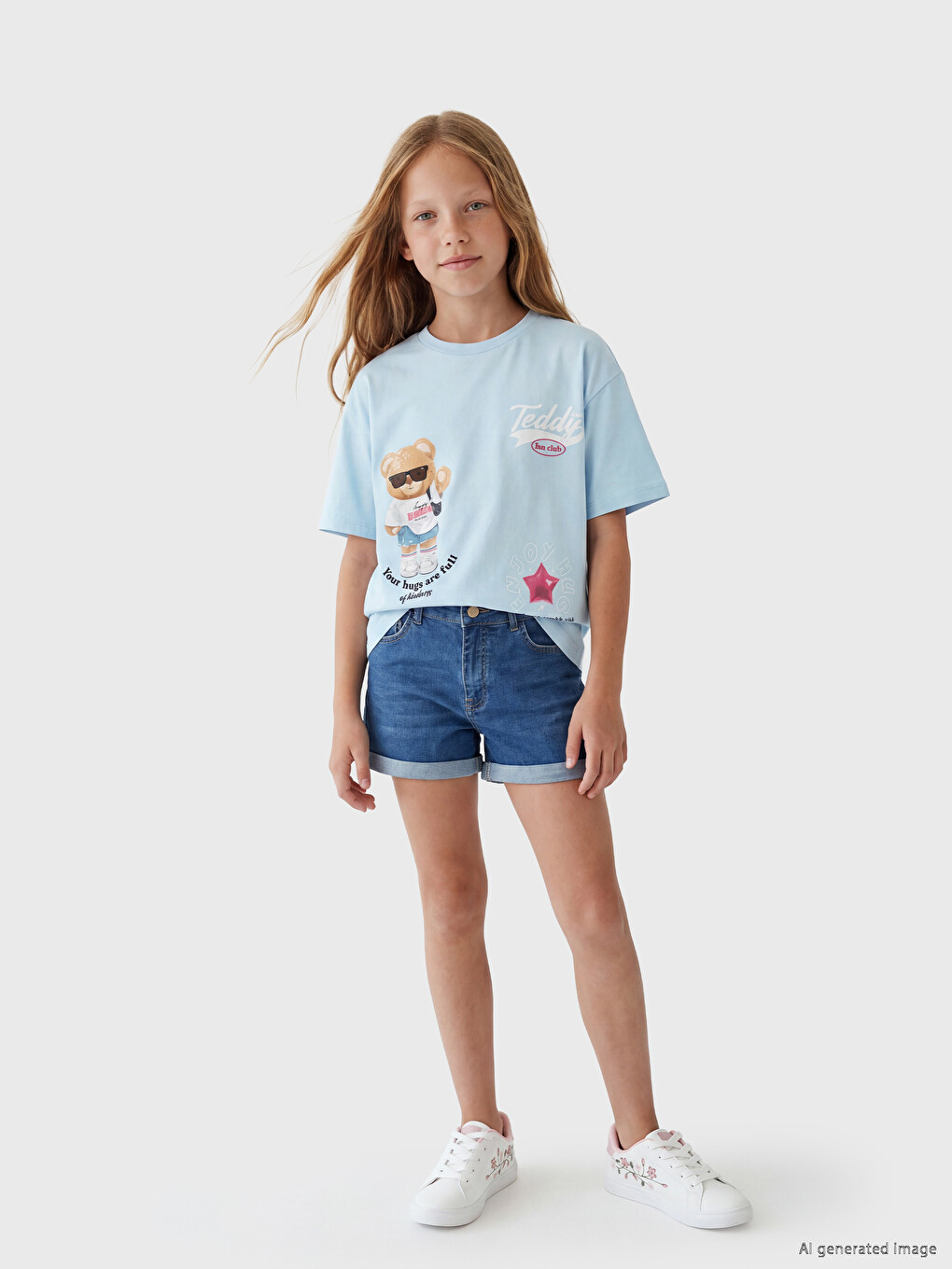 Bear Teddy Printed Girls' T-Shirt