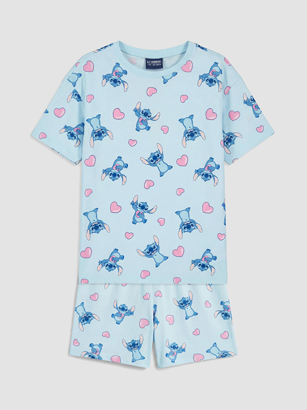 Mavi Stitch Baskılı Kız Çocuk Şortlu Pijama Takımı