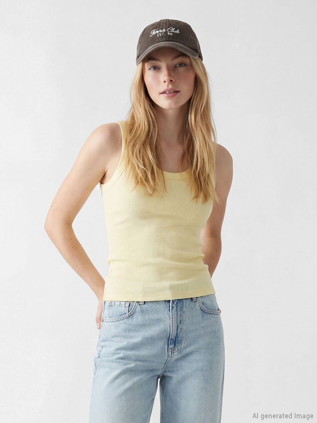 Sarı U Yaka Kadın Fitilli Atlet