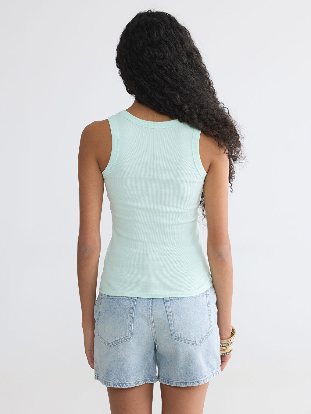 Yeşil U Yaka Kadın Fitilli Atlet-3