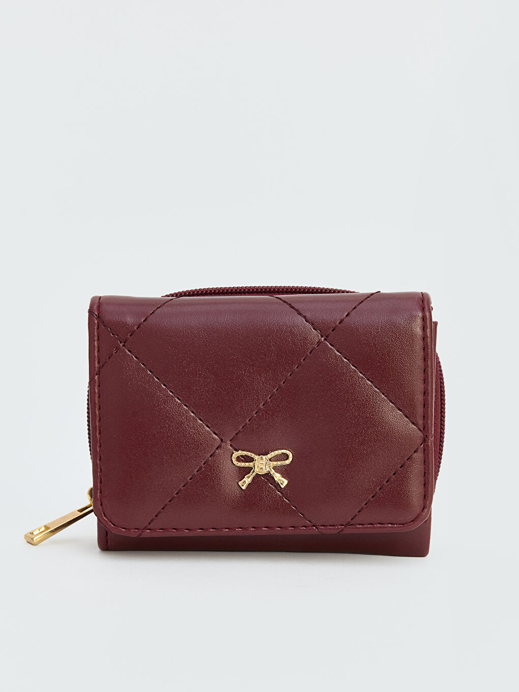 Bordo Kapitone Desenli Fiyonklu Kadın Cüzdan