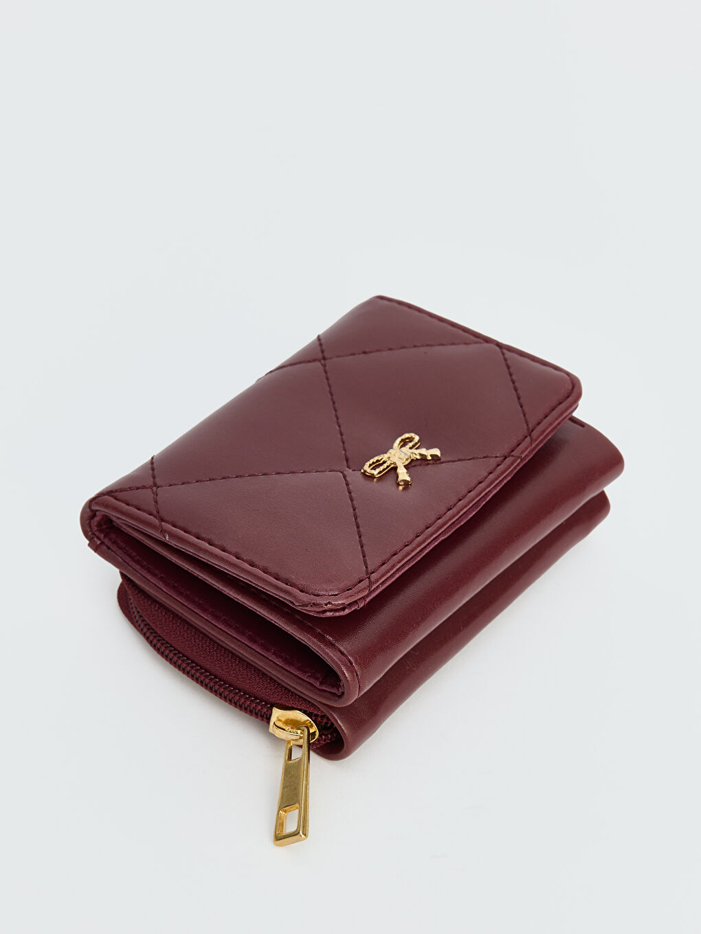 Bordo Kapitone Desenli Fiyonklu Kadın Cüzdan-1