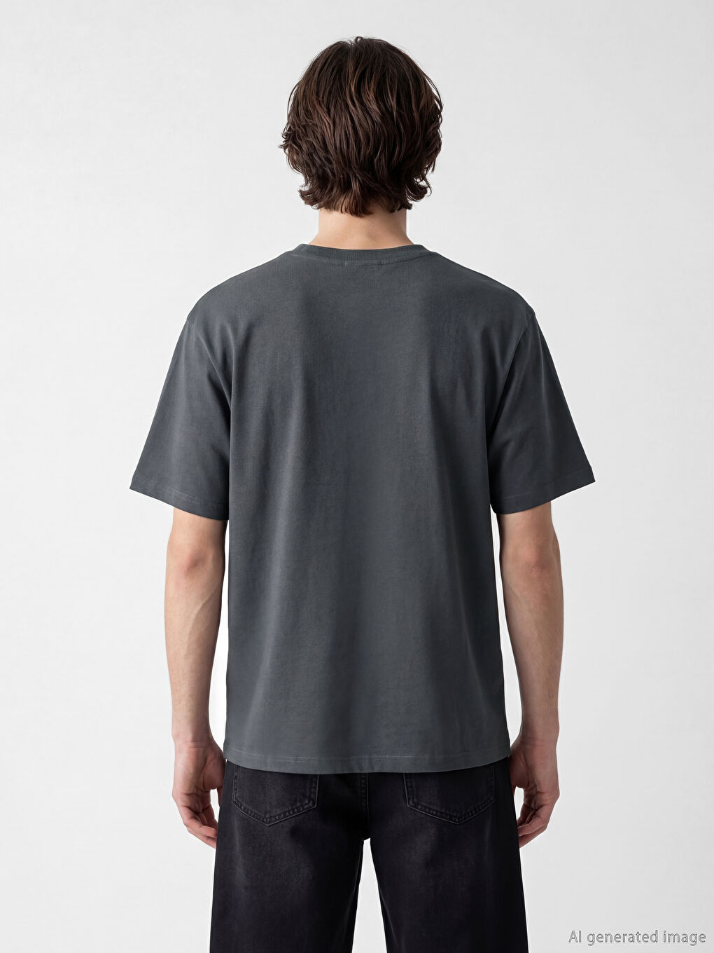 Antrasit Bisiklet Yaka Nakışlı Erkek Tişört-3