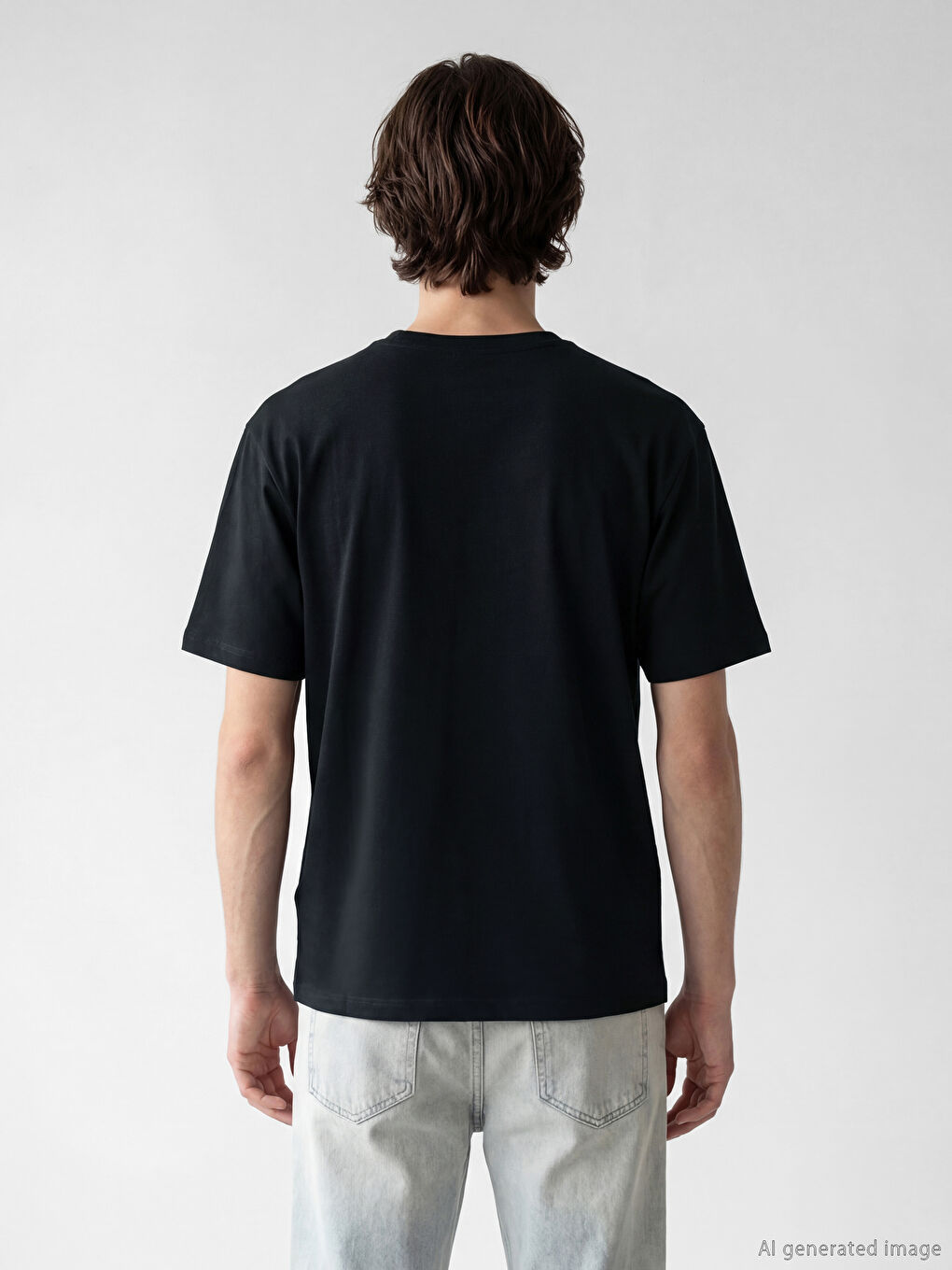 Siyah Bisiklet Yaka Nakışlı Erkek Tişört-3