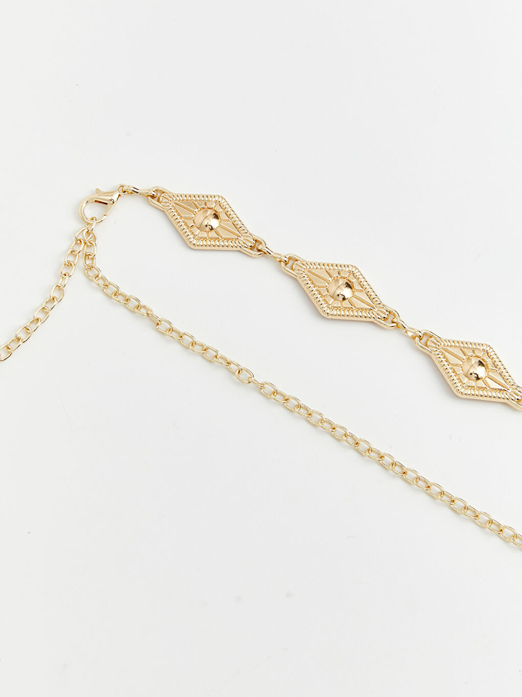 Sarı Geometrik Şekilli Metal Parçalı Kadın Zincir Kemer-1