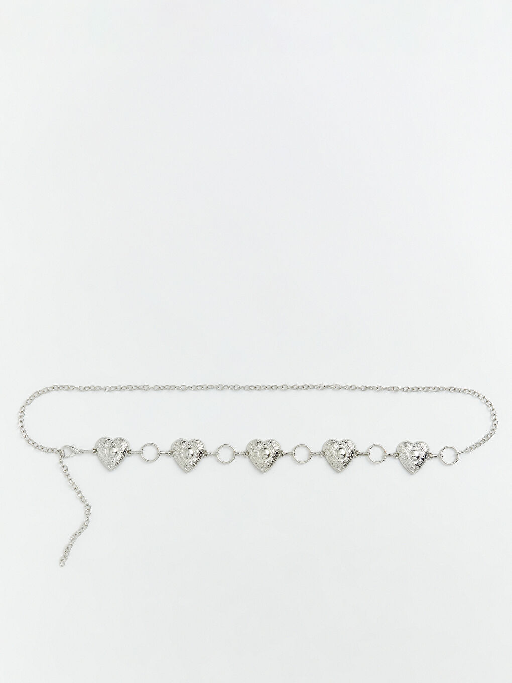 Gri Metal Kalp Aksesuarlı Kadın Zincir Kemer