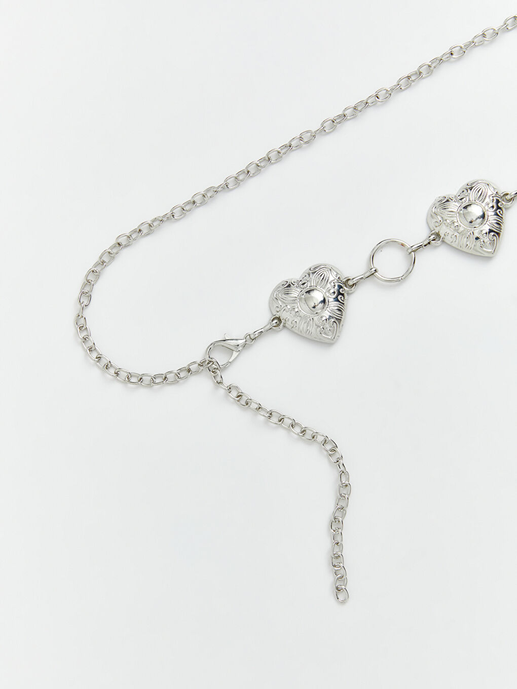 Gri Metal Kalp Aksesuarlı Kadın Zincir Kemer-1