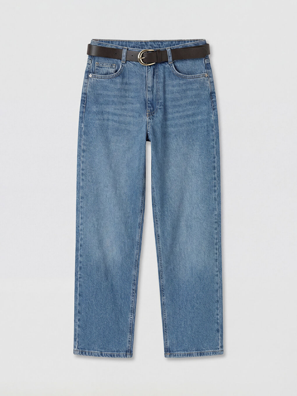 Mavi Beli Kemerli Straight Fit Kadın Jean Pantolon