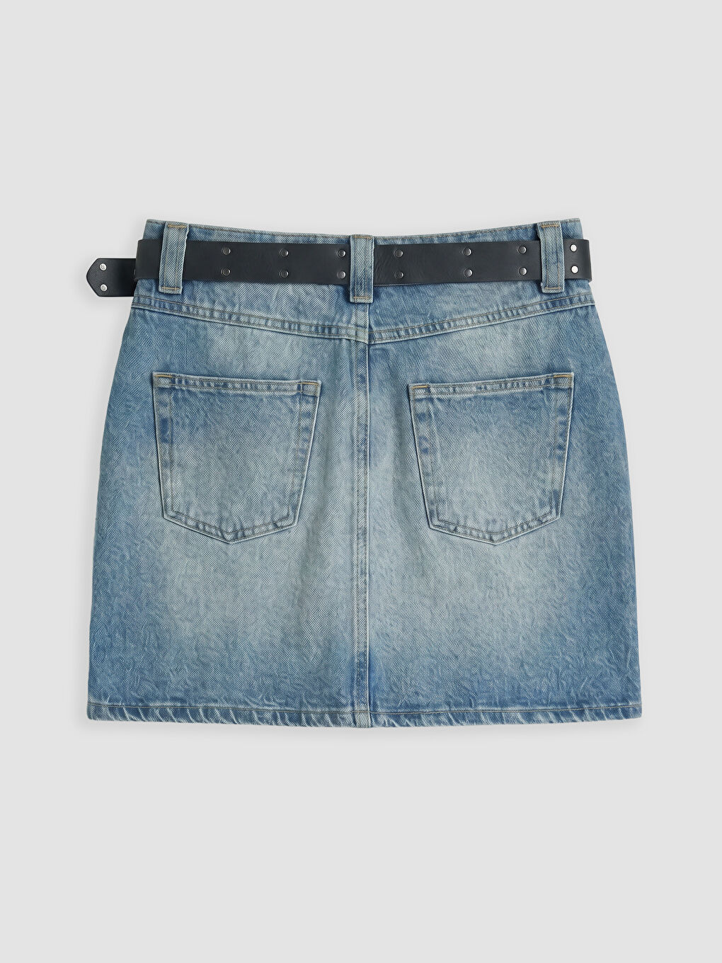 Mavi Beli Kemerli Mini Jean Etek-1