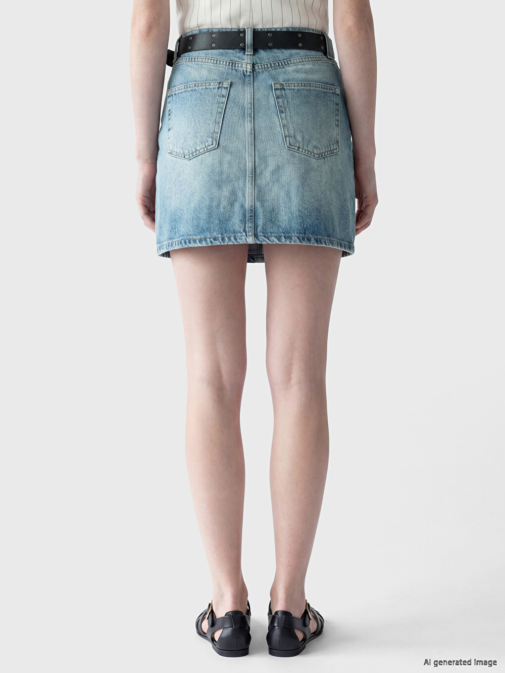 Belted Waist Mini Denim Skirt-3