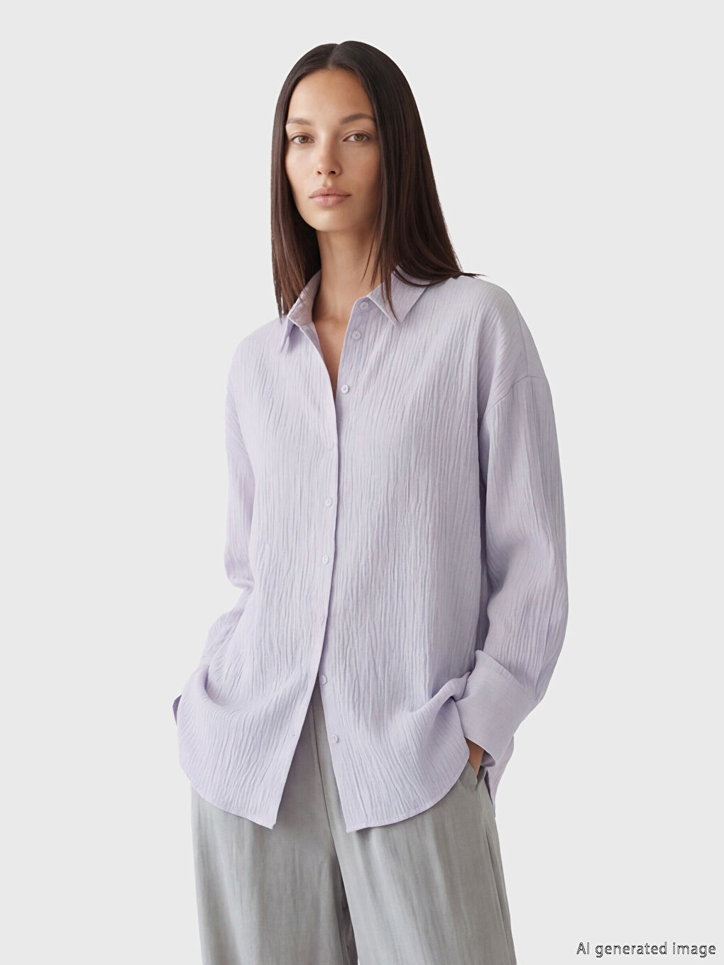 Lila Dokulu Kadın Gömlek