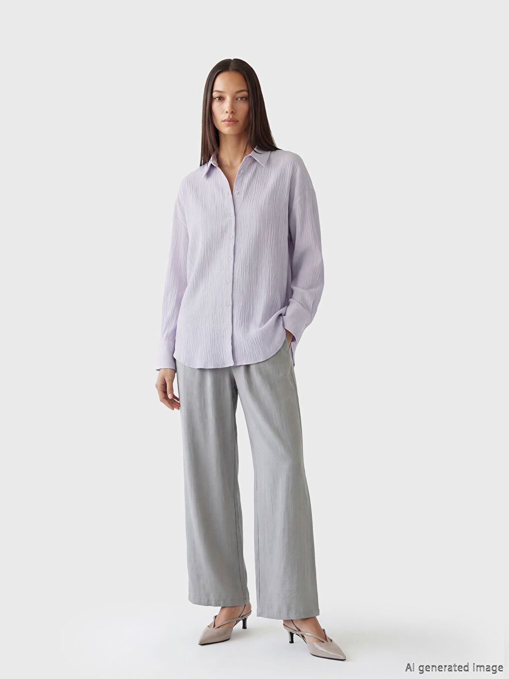 Lila Dokulu Kadın Gömlek-1