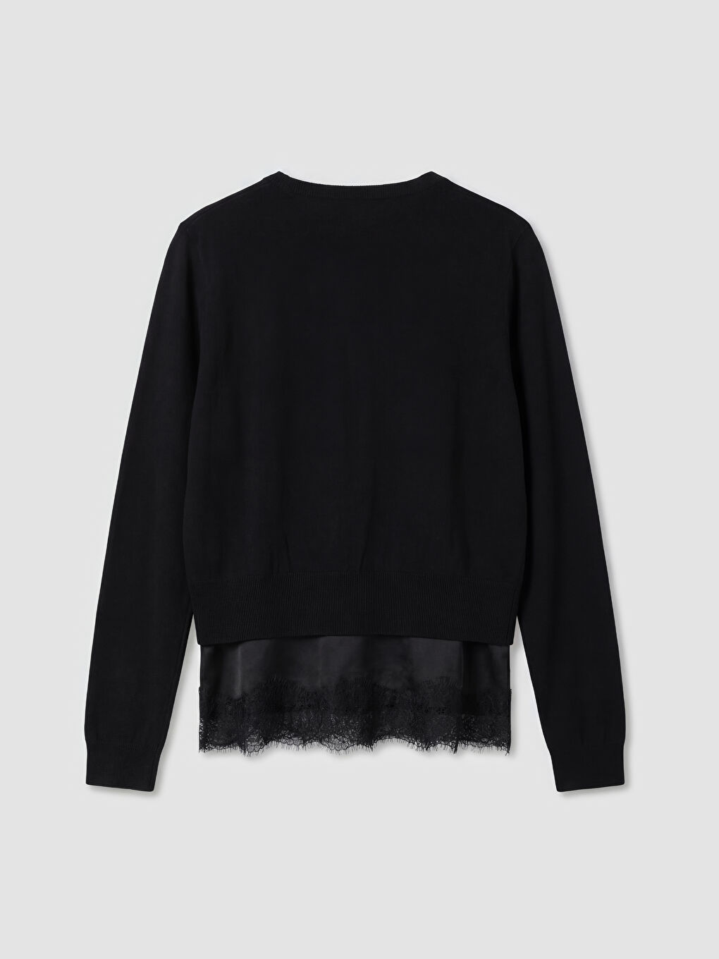 Siyah V Yaka Dantel Detaylı Kadın Triko Hırka-1