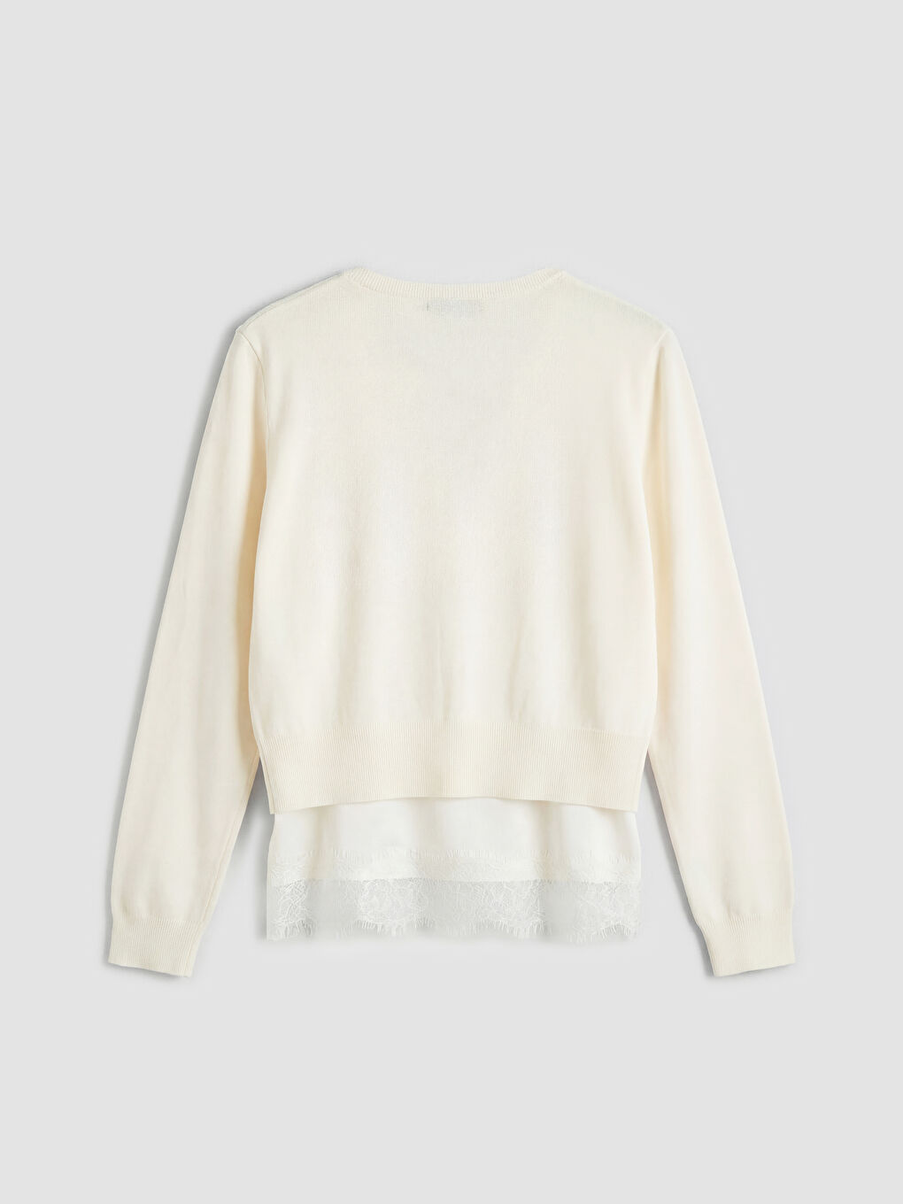 Ekru V Yaka Dantel Detaylı Kadın Triko Hırka-1