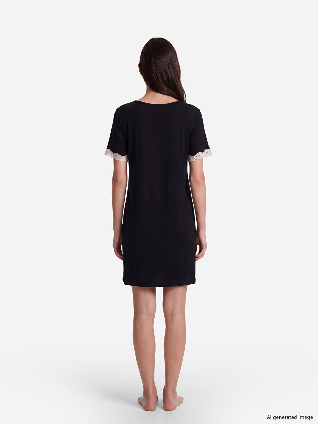 V Neck Lace Detailed Women's Nightdress-2