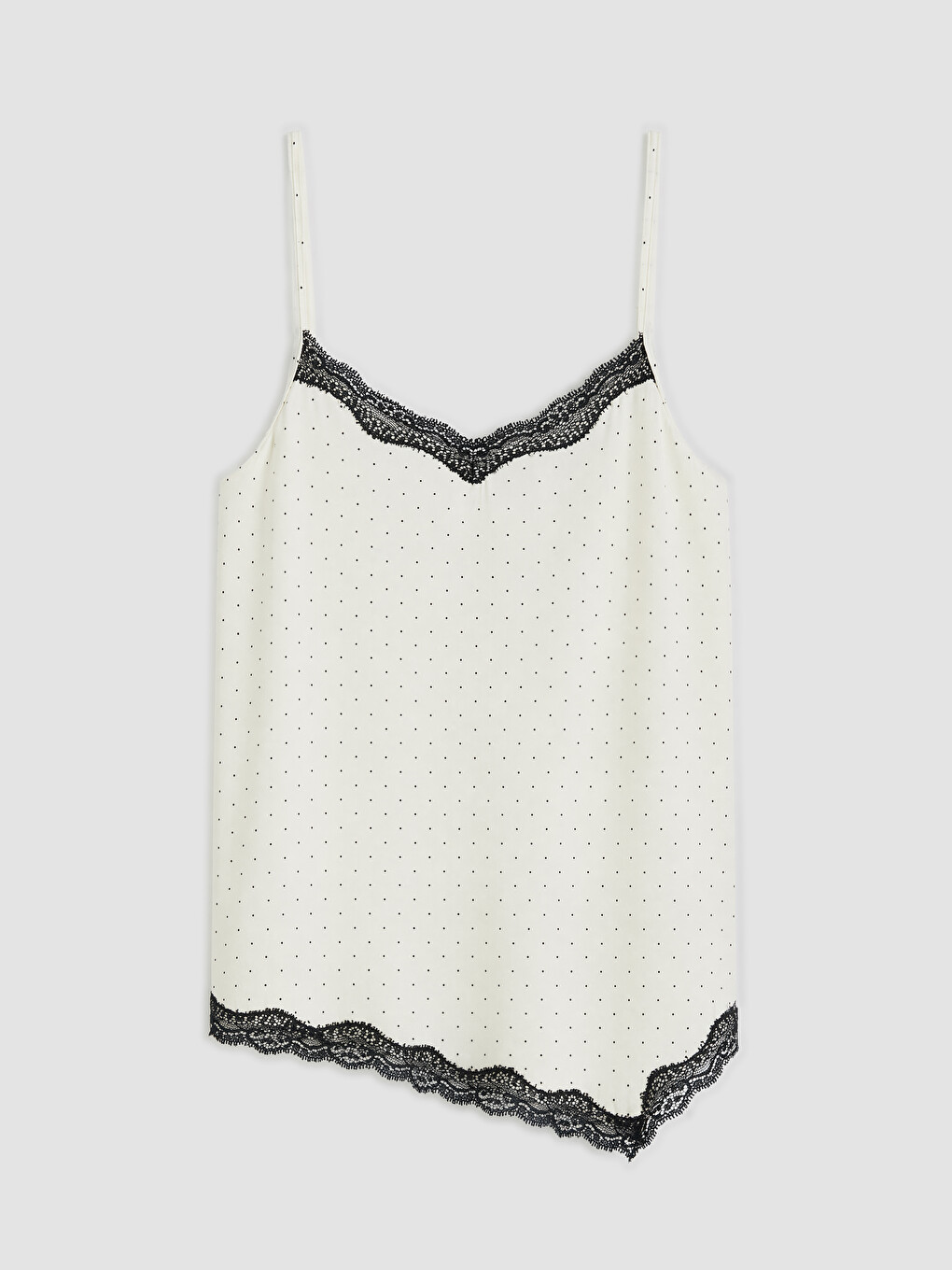Ekru İp Askılı Puantiyeli Kadın Pijama Takım-1