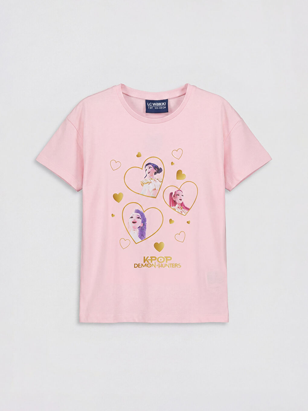Pembe K-pop Demon Hunters Baskılı Kız Çocuk Tişört