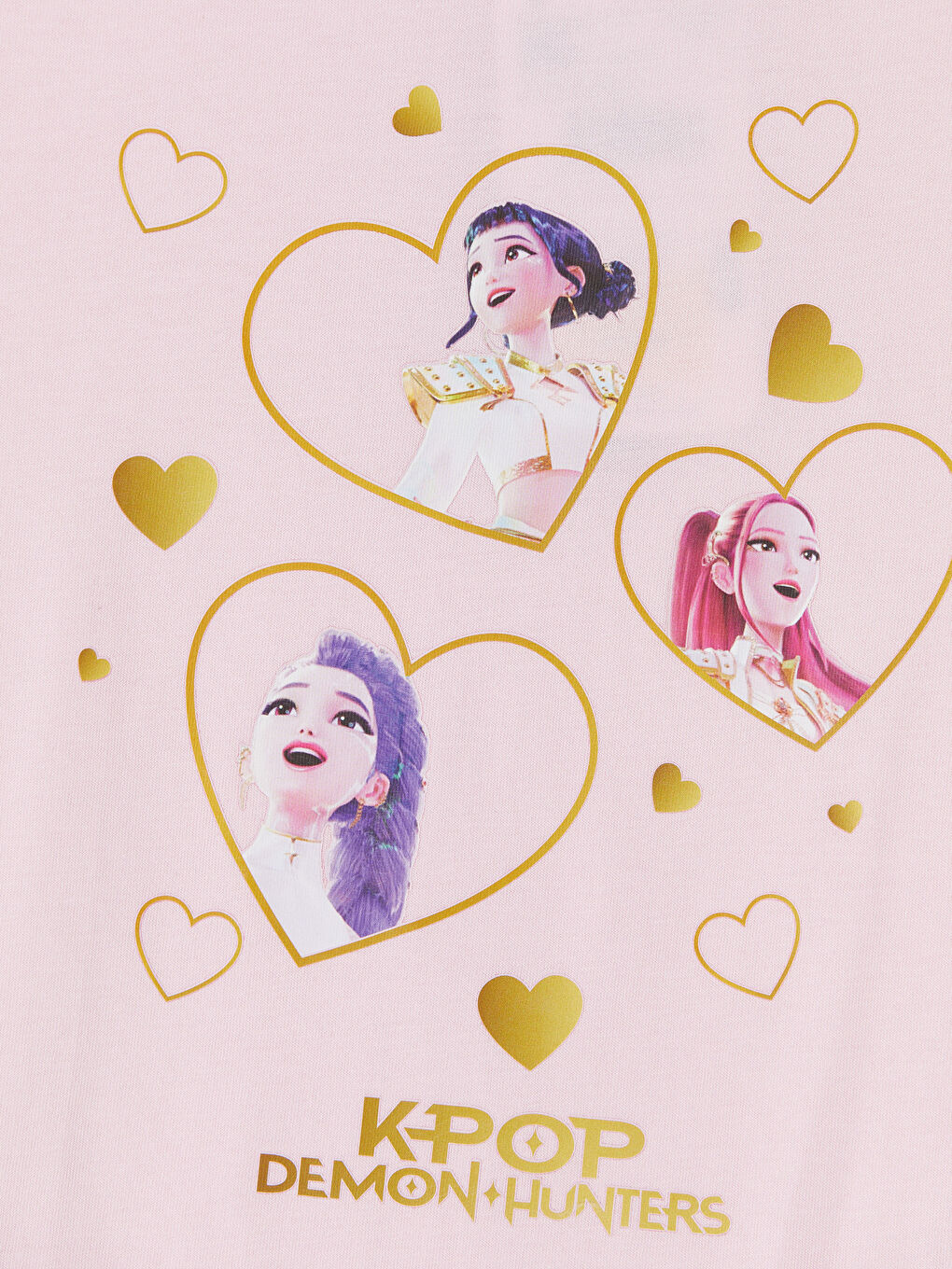 Pembe K-pop Demon Hunters Baskılı Kız Çocuk Tişört-2