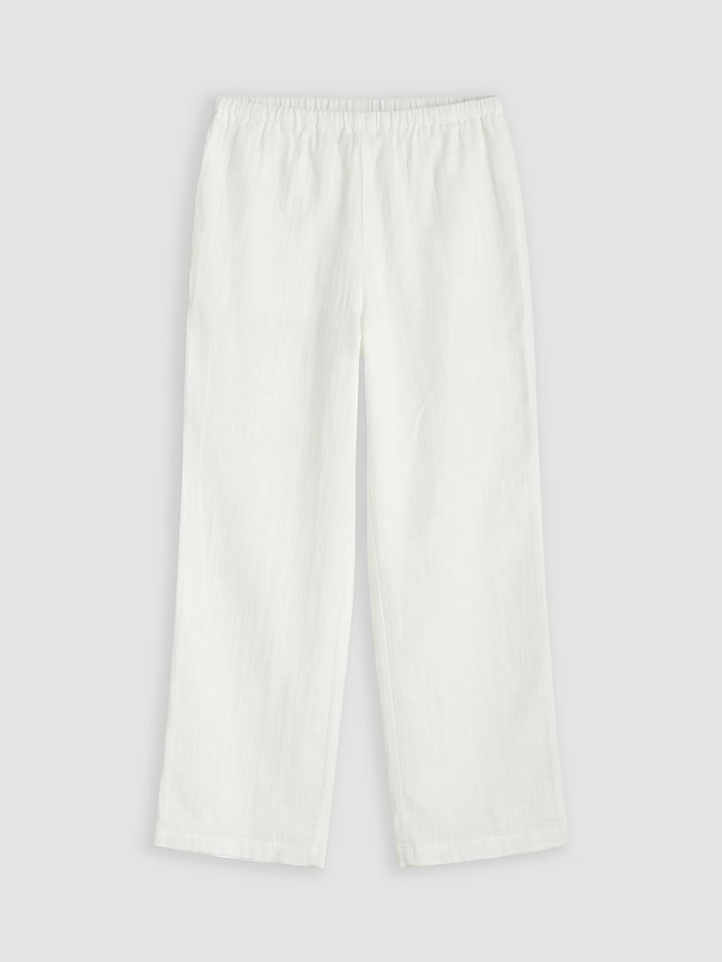 Beyaz Beli Lastikli Kadın Müslin Pantolon-5
