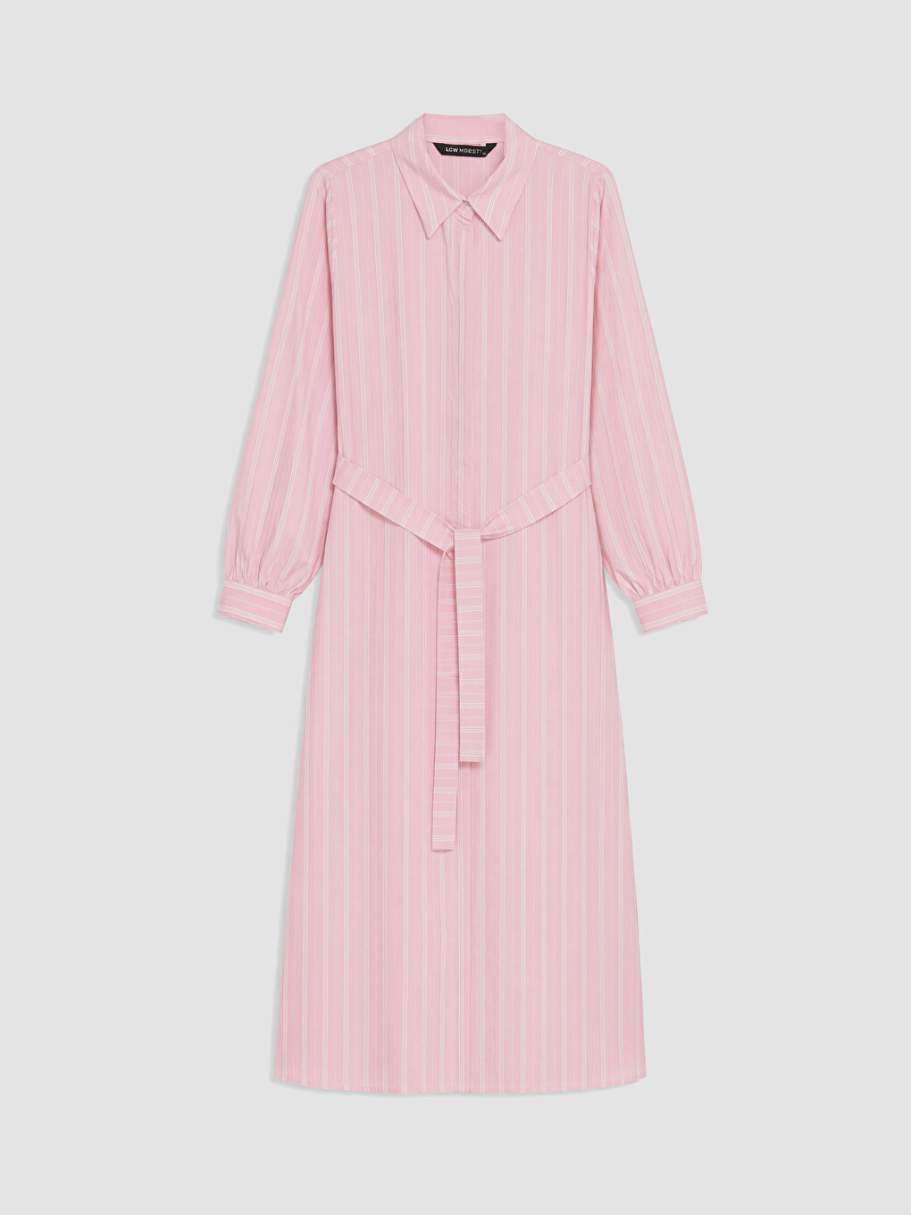 Pembe Çizgili Kuşaklı Gömlek Elbise-4