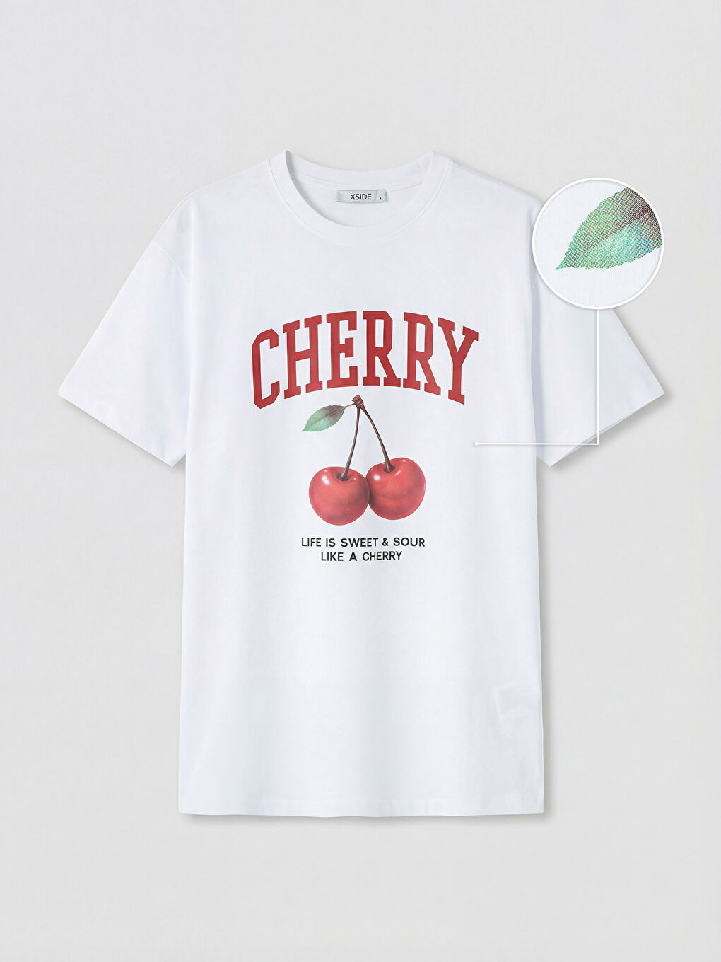 Beyaz Bisiklet Yaka Baskılı Kadın Tişört