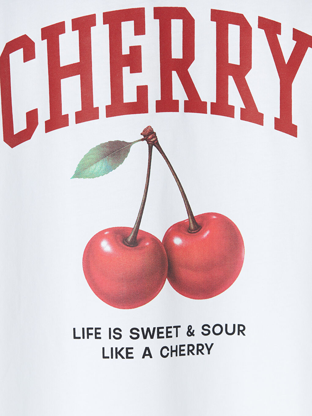 Beyaz Bisiklet Yaka Baskılı Kadın Tişört-2