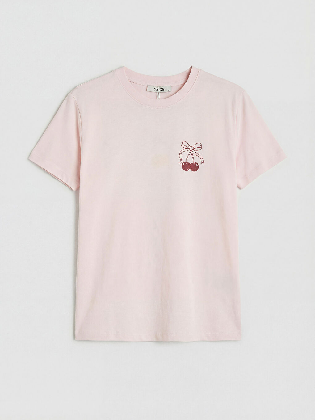 Pembe Bisiklet Yaka Baskılı Kadın Tişört-4