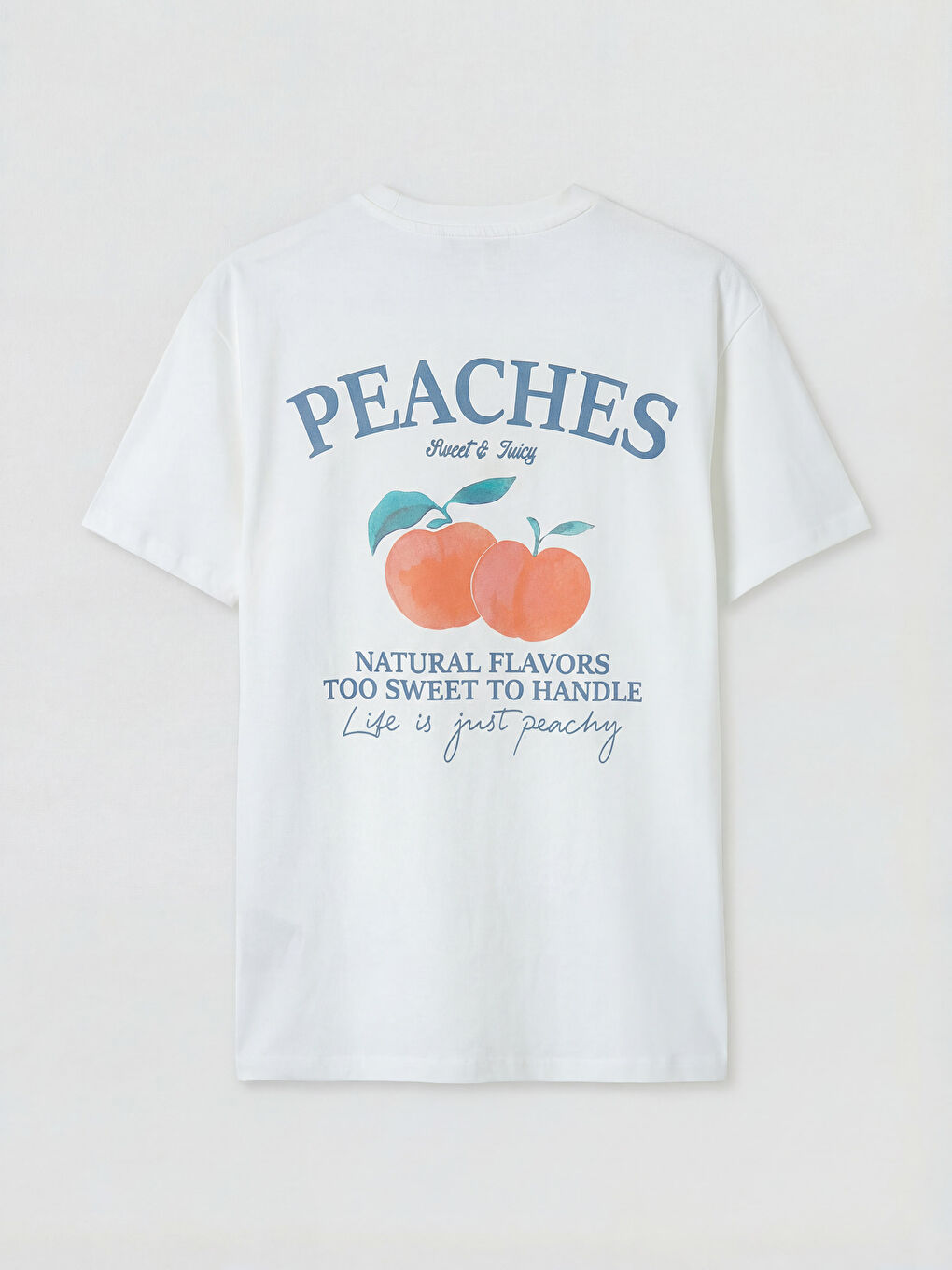 Beyaz Bisiklet Yaka Baskılı Oversize Kadın Tişört-2