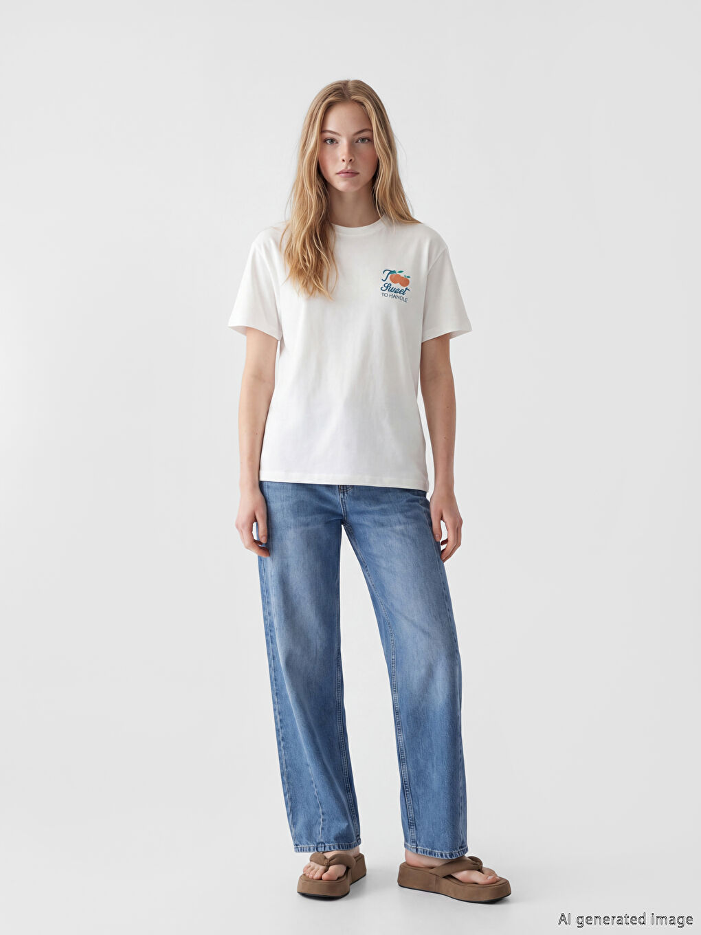 Beyaz Sırt Baskılı Oversize Kadın Tişört-1