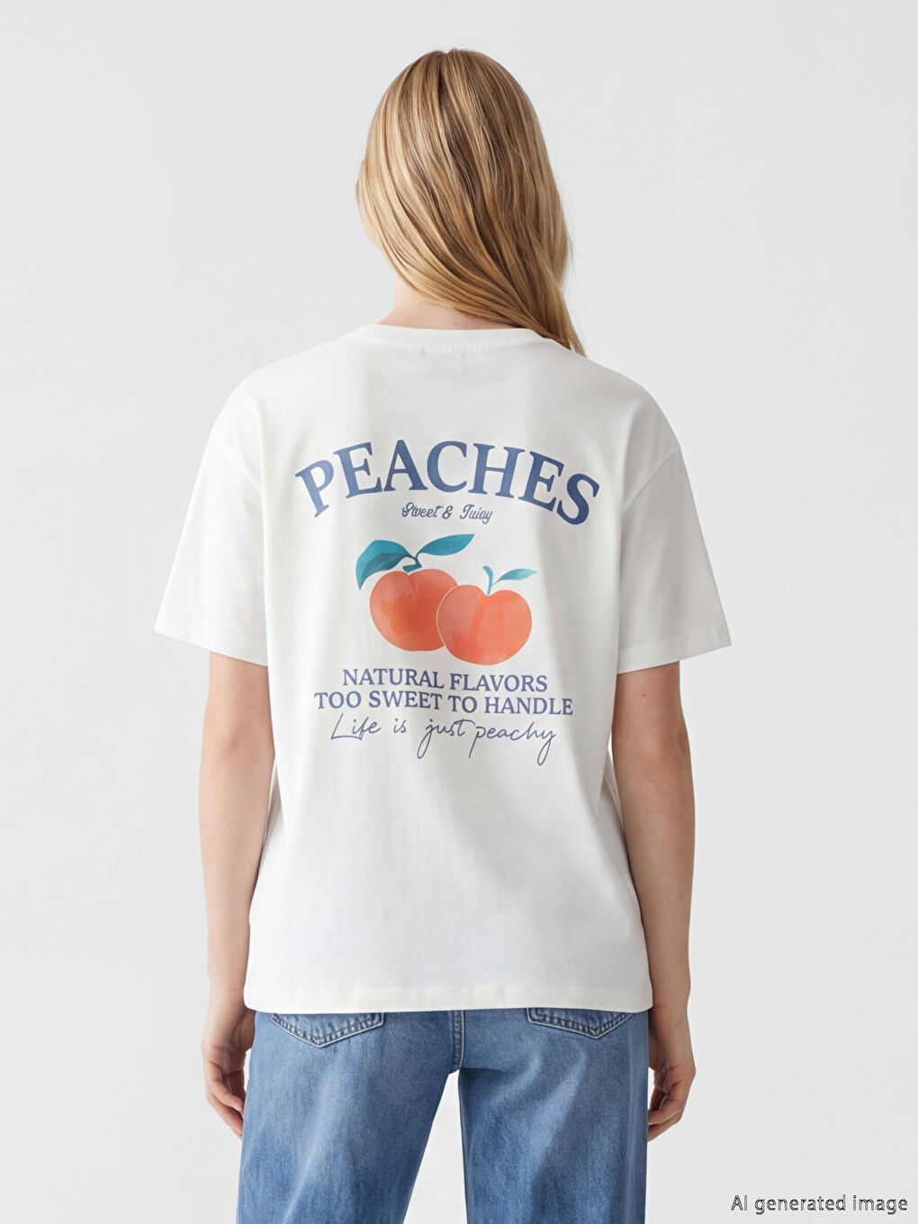 Beyaz Sırt Baskılı Oversize Kadın Tişört-3