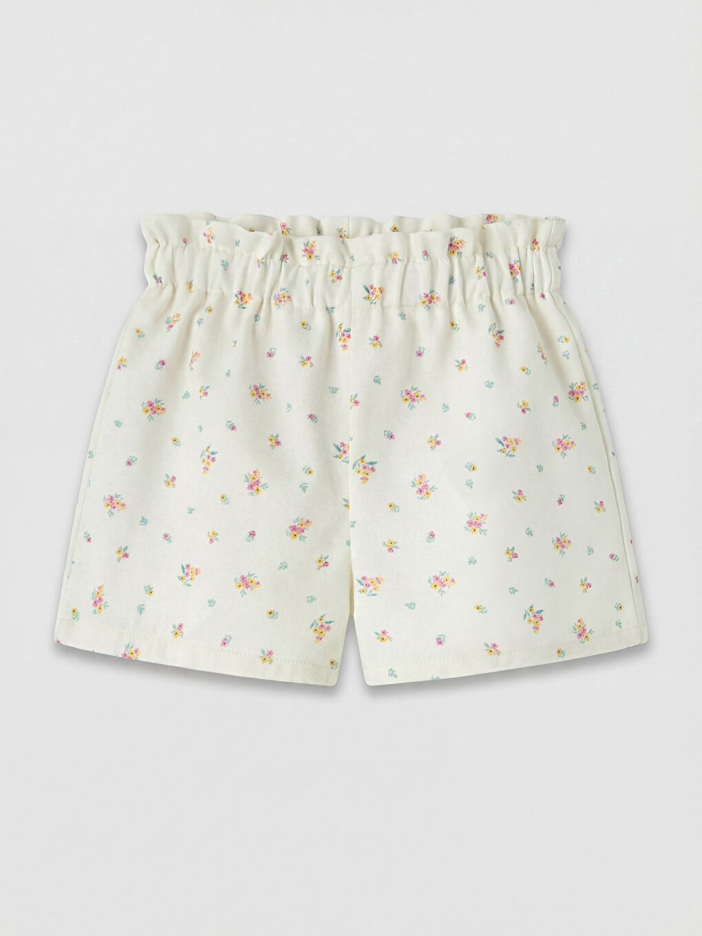Ekru Kız Bebek Çiçek Desenli Gabardin Şort