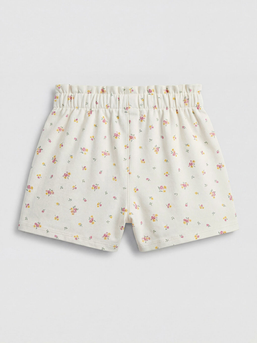 Ekru Kız Bebek Çiçek Desenli Gabardin Şort-1