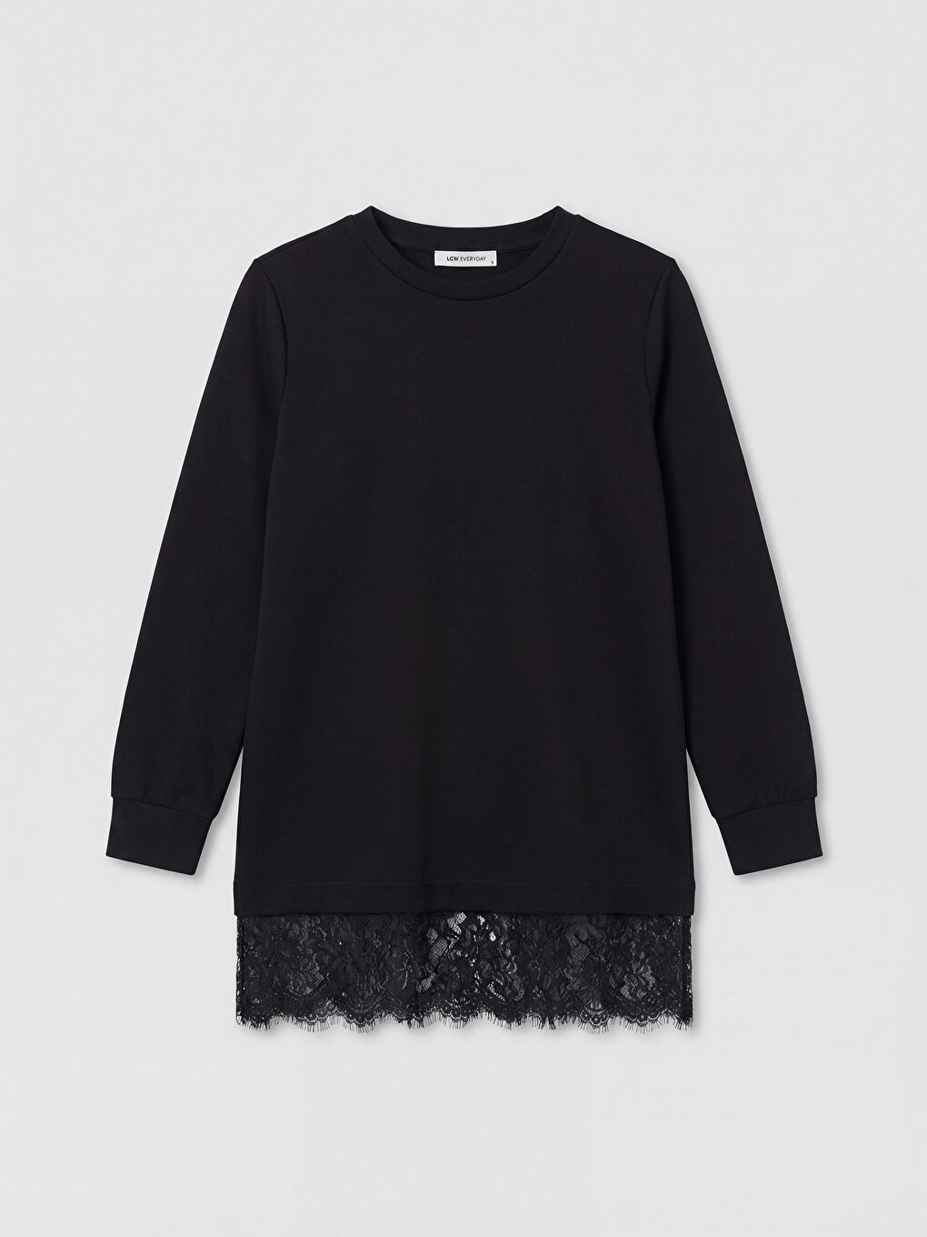 Siyah Dantel Detaylı Kadın Sweatshirt Tunik