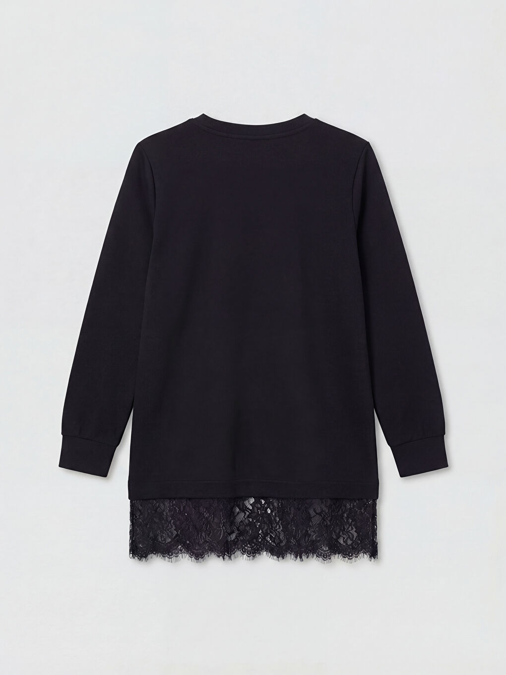 Siyah Dantel Detaylı Kadın Sweatshirt Tunik-1